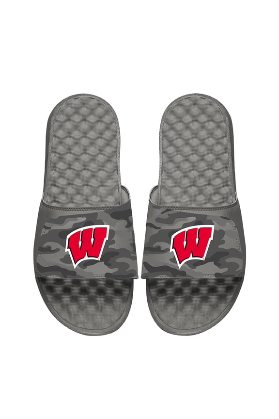 Youth ISlide Gray Wisconsin Badgers Camo Slide Sandals