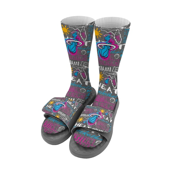 Youth ISlide Miami Heat Chalk Socks & Slide Sandals Bundle