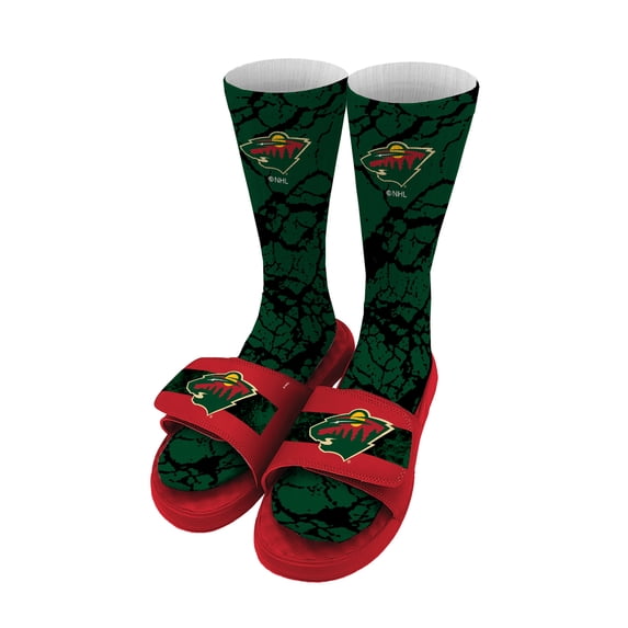 Youth ISlide Minnesota Wild Distressed Socks & Slide Sandals Bundle