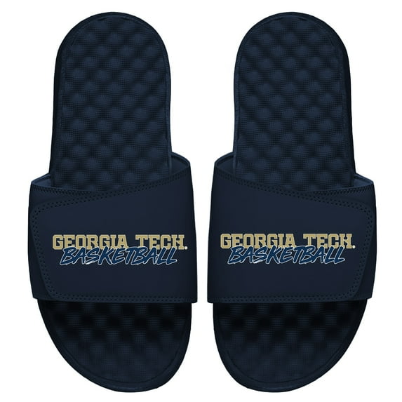 Youth ISlide Navy Georgia Tech Yellow Jackets Basketball Stacked Slide Sandals