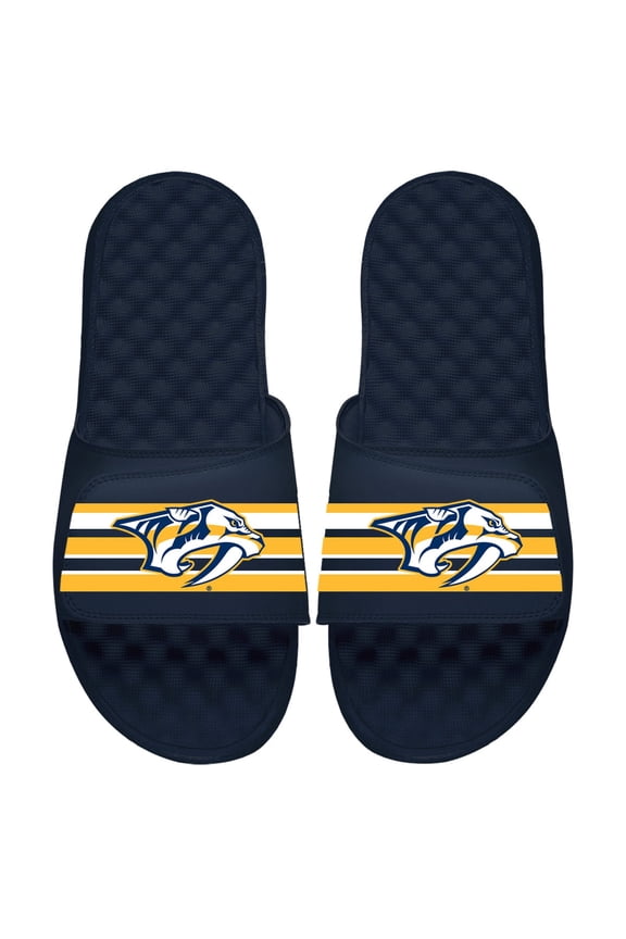Youth ISlide Navy Nashville Predators Stripe Logo Slide Sandals