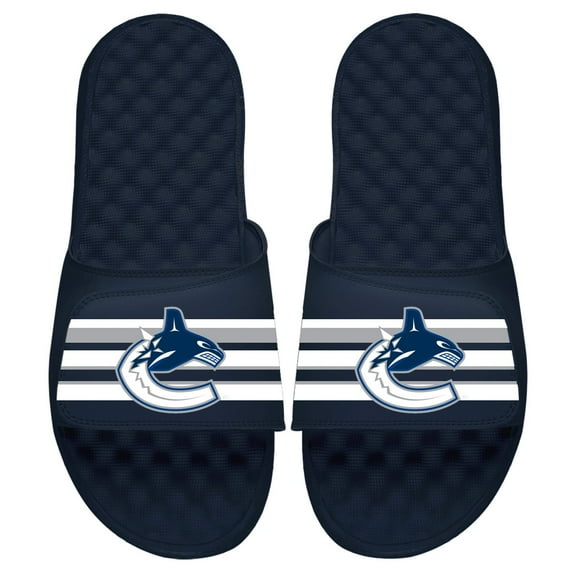 Youth ISlide Navy Vancouver Canucks Stripe Logo Slide Sandals