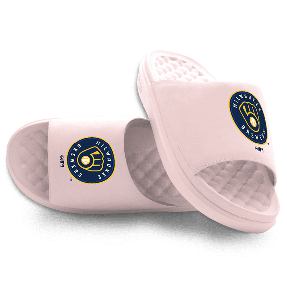 Youth ISlide Pink Milwaukee Brewers Primary Motive Slide Sandals