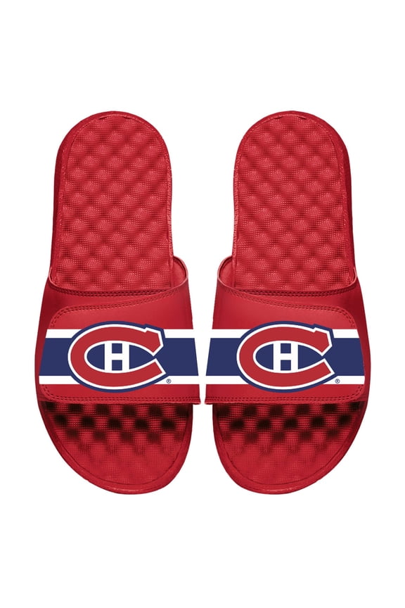 Youth ISlide Red Montreal Canadiens Stripe Logo Slide Sandals