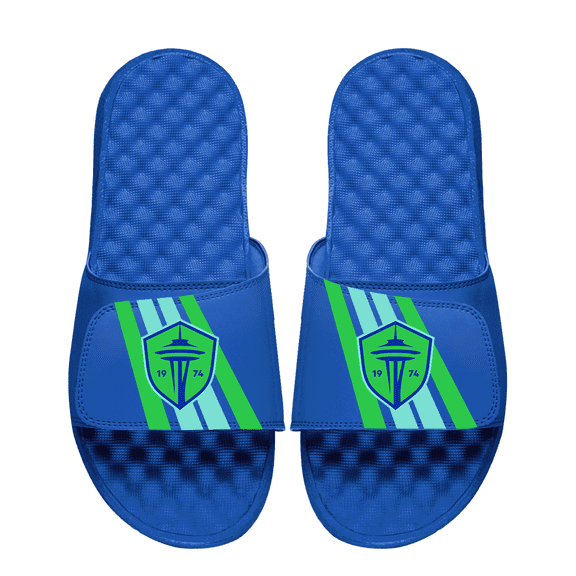Youth ISlide Royal Seattle Sounders FC Vertical Stripes Slide Sandals