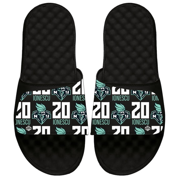 Youth ISlide Sabrina Ionescu Black New York Liberty Pattern Slide Sandals
