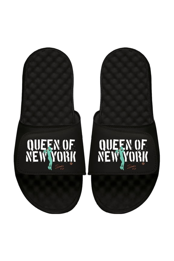 Youth ISlide Sabrina Ionescu Black New York Liberty Stack Nickname Slide Sandals