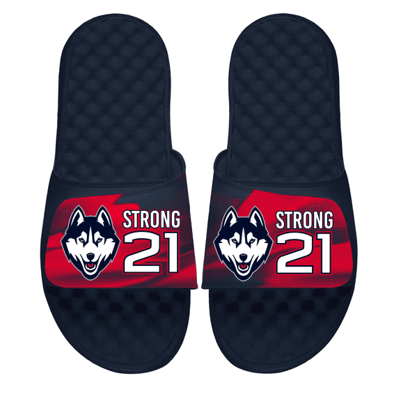 Youth ISlide Sarah Strong Navy UConn Huskies Logo Stack Slide Sandals