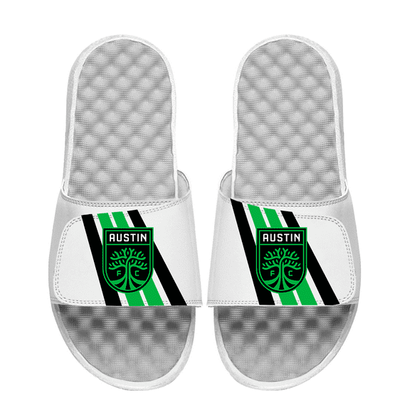 Youth ISlide White Austin FC Vertical Stripes Slide Sandals