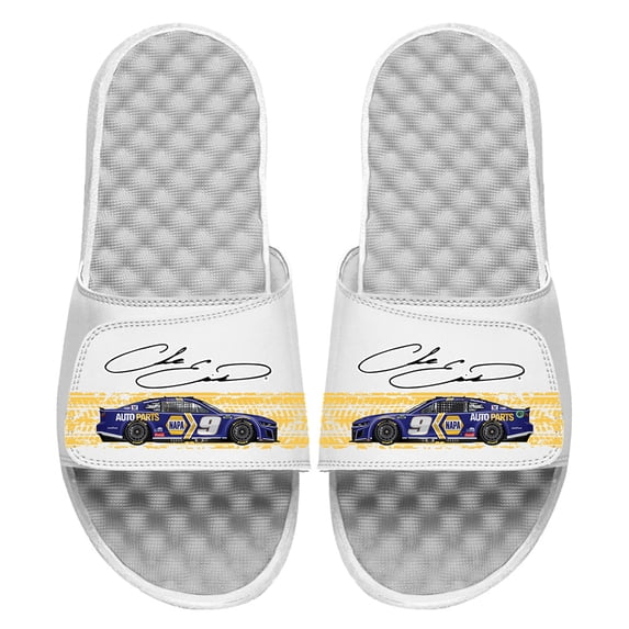 Youth ISlide White Chase Elliott Car Signature Stack Slide Sandals