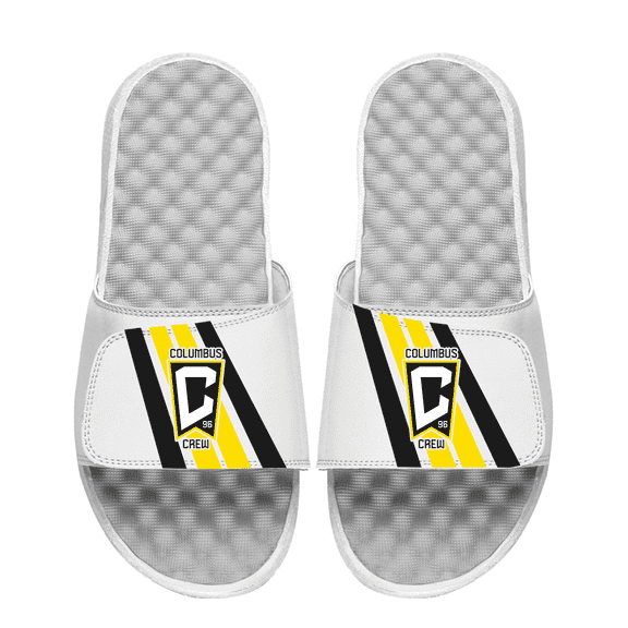 Youth ISlide White Columbus Crew Vertical Stripes Slide Sandals