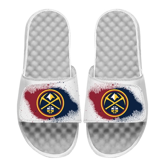Youth ISlide White Denver Nuggets Spray Paint Slide Sandals