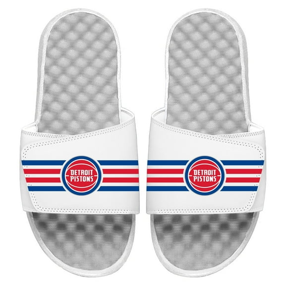 Youth ISlide White Detroit Pistons Stripes Slide Sandals