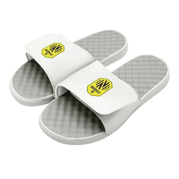 Youth ISlide White/Gray Nashville SC Primary Logo Slide Sandals