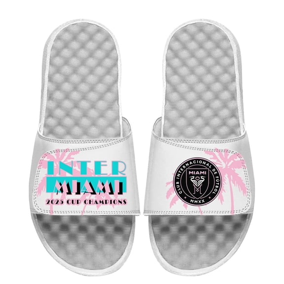 Youth ISlide  White Inter Miami CF 2025 MLS Cup Champions Palm Tree Slide Sandals