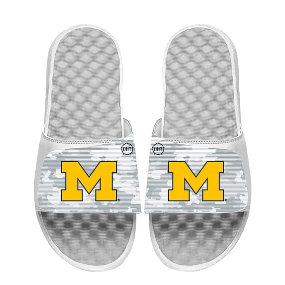 Youth ISlide White Michigan Wolverines Camo Slide Sandals