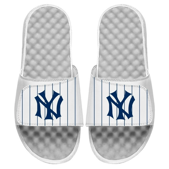 Youth ISlide White New York Yankees Cooperstown Pinstripe Logo Slide Sandals