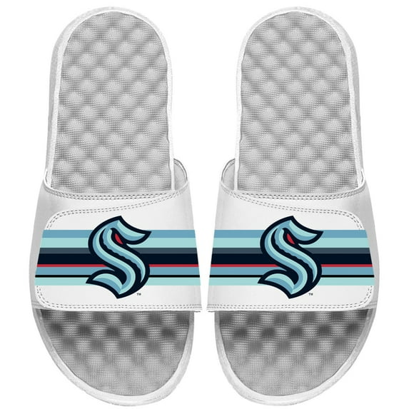 Youth ISlide White Seattle Kraken Primary Logo Stripe Slide Sandals