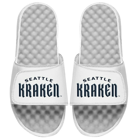 Youth ISlide White Seattle Kraken Wordmark Slide Sandals