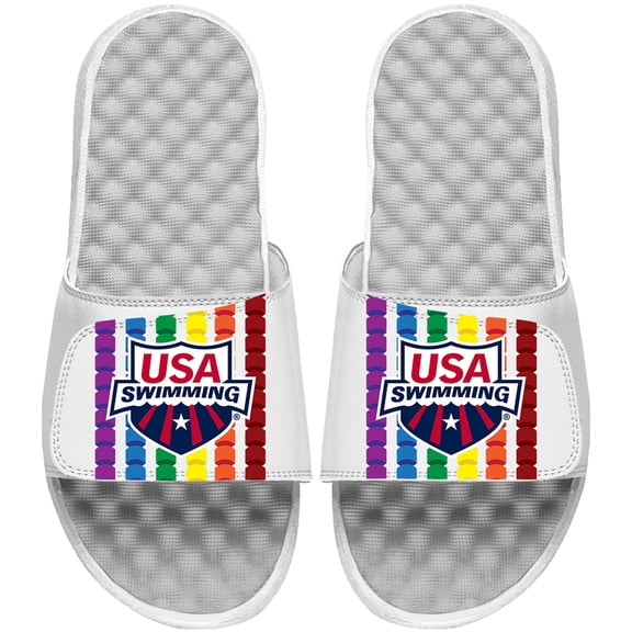 Youth ISlide  White USA Swimming Rainbow Stripes Slide Sandals