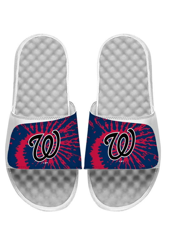 Youth ISlide White Washington Nationals Tie Dye Slide Sandals