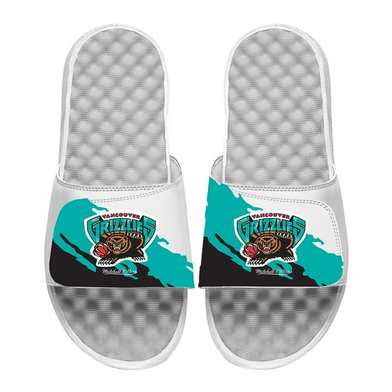 Youth ISlide x Mitchell & Ness White Memphis Grizzlies Paint Stripe Slide Sandals