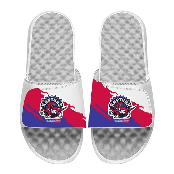 Youth ISlide x Mitchell & Ness White Toronto Raptors Paint Stripe Slide Sandals
