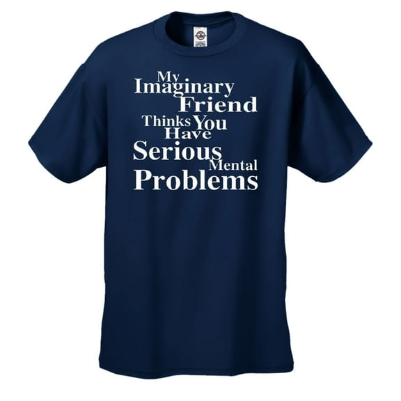 Youth Imaginary Friend Thinks Serious Mental Problems Short Sleeve T-shirt White Print-Navy-YXL
