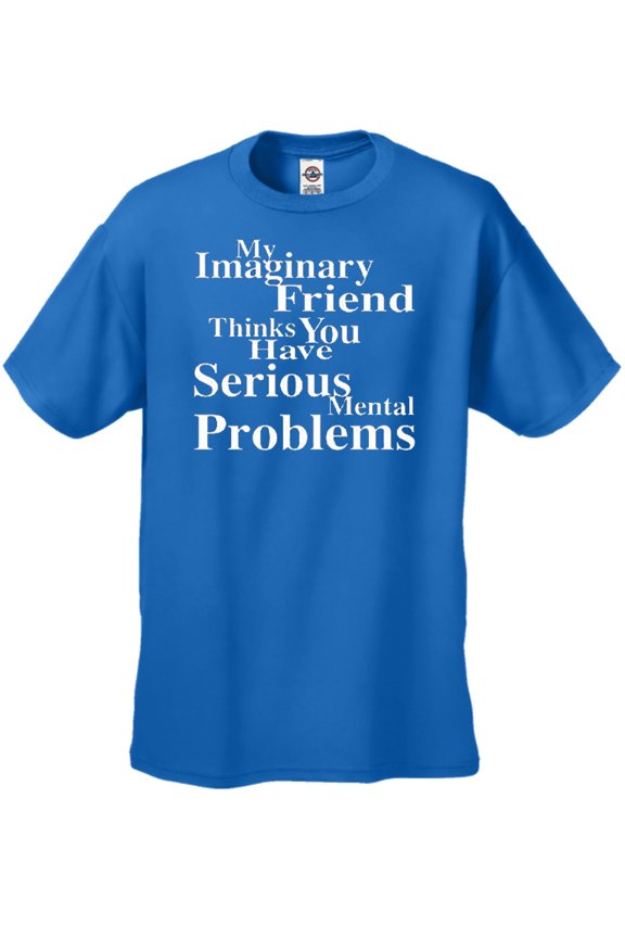 Youth Imaginary Friend Thinks Serious Mental Problems Short Sleeve T-shirt White Print-Royal-YXL