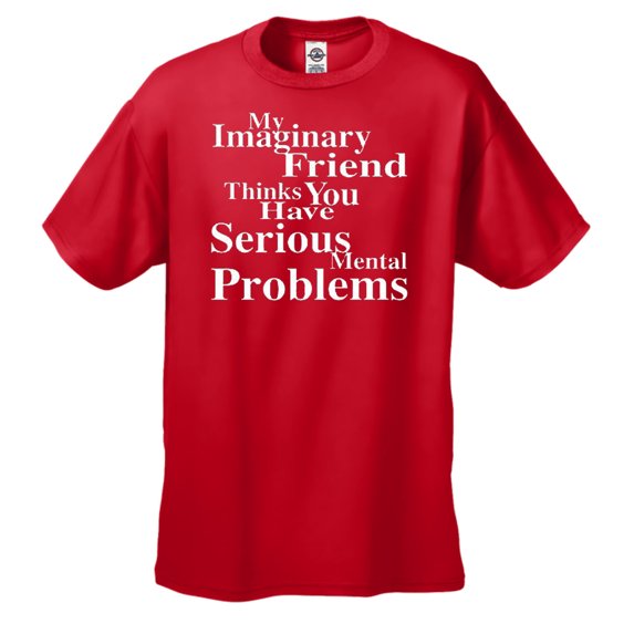 Youth Imaginary Friend Thinks Serious Mental Problems Short Sleeve T-shirt White Print-red-yl