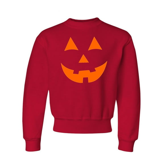 Youth Jack O Lantern Pumpkin Face Halloween Funny Crewneck Sweatshirt