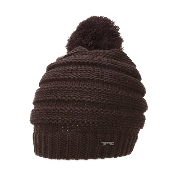 Youth/Junior Thick Knitted Beanie w/ Pom - Brown