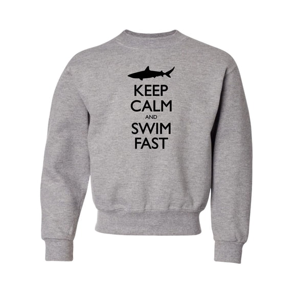 Youth Keep Calm And Swim Fast Funny Shark Lovers Crewneck Sweatshirt