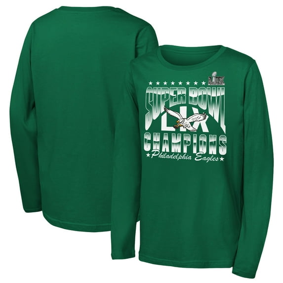 Youth Kelly Green Philadelphia Eagles Super Bowl LIX Champions Retro Arch Long Sleeve T-Shirt