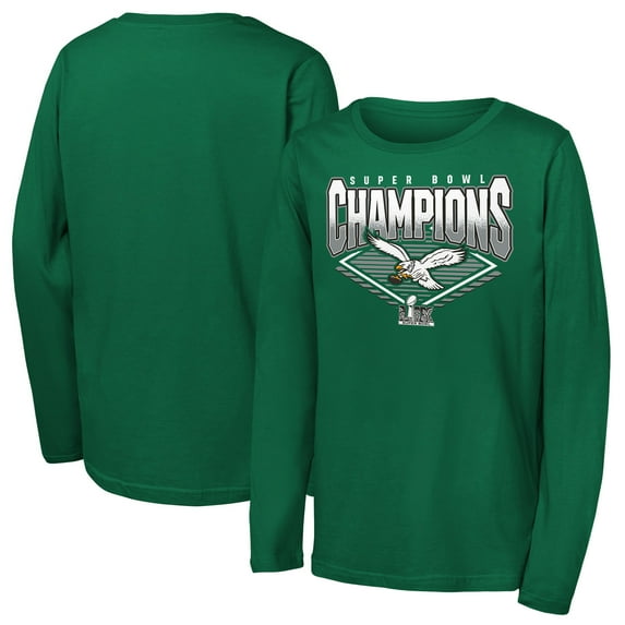 Youth Kelly Green Philadelphia Eagles Super Bowl LIX Champions Retro Diamond Long Sleeve T-Shirt