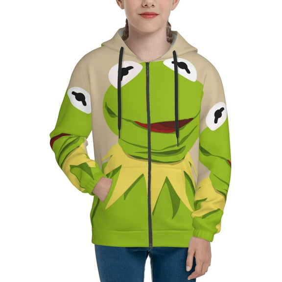Youth Ke-Rmit The Fro Zip Up Graphic Hoodie with Pockets Comfort Long Sleeve Soft Hoodies