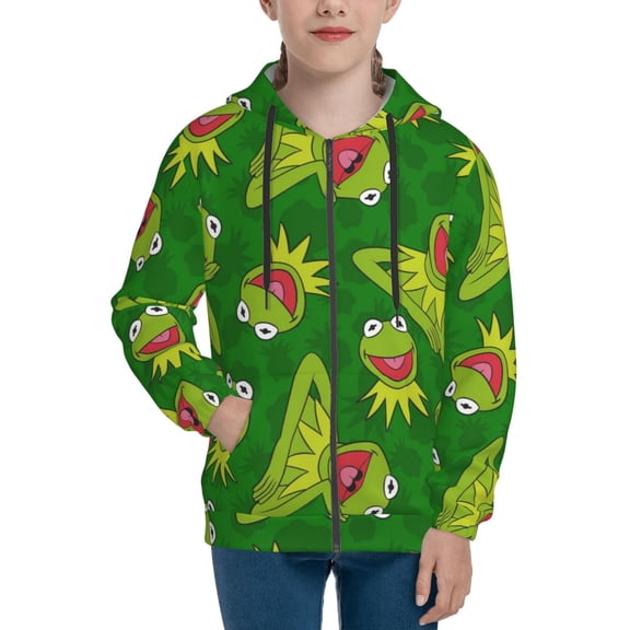 Youth Ke-Rmit The Fro Zip Up Graphic Hoodie with Pockets Comfort Long Sleeve Soft Hoodies