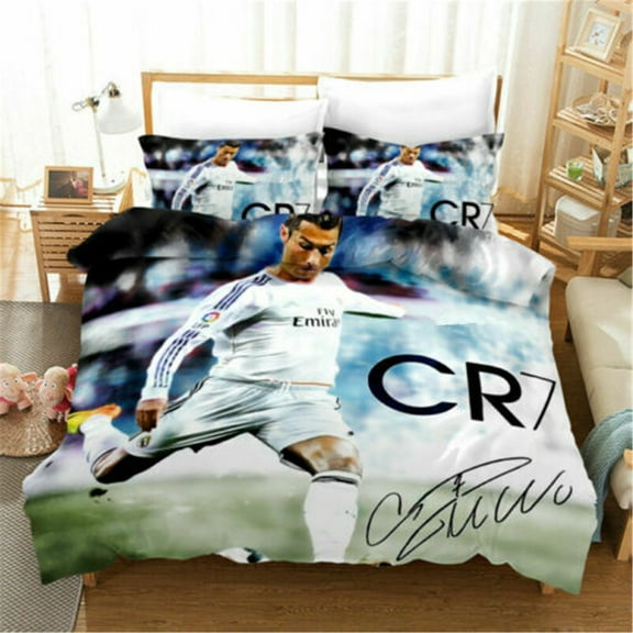 Youth Kids Cristiano Ronaldo Duvet Cover Set Cotton Bedding Sets for Boy Girl Soft and Lightweight Comforter Cover Zipper