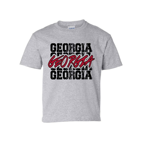 Youth Kids Georgia Football Retro Repeat Short Sleeve T-shirt Graphic Tee-Sports Grey-small
