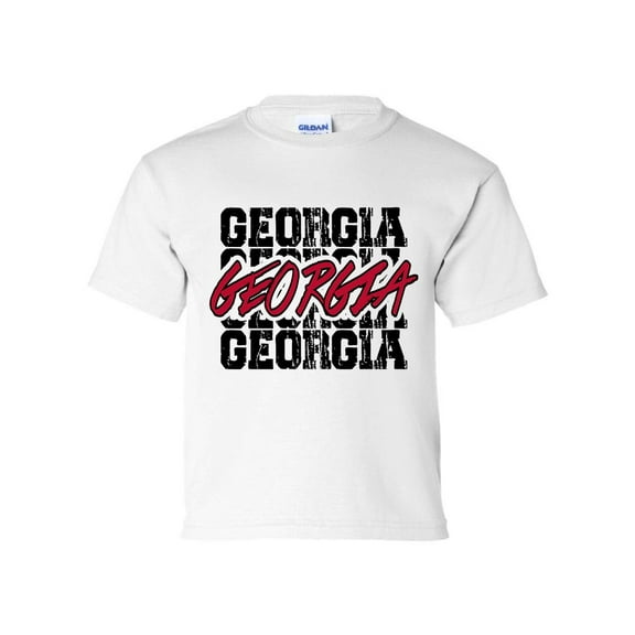 Youth Kids Georgia Football Retro Repeat Short Sleeve T-shirt Graphic Tee-White-xl