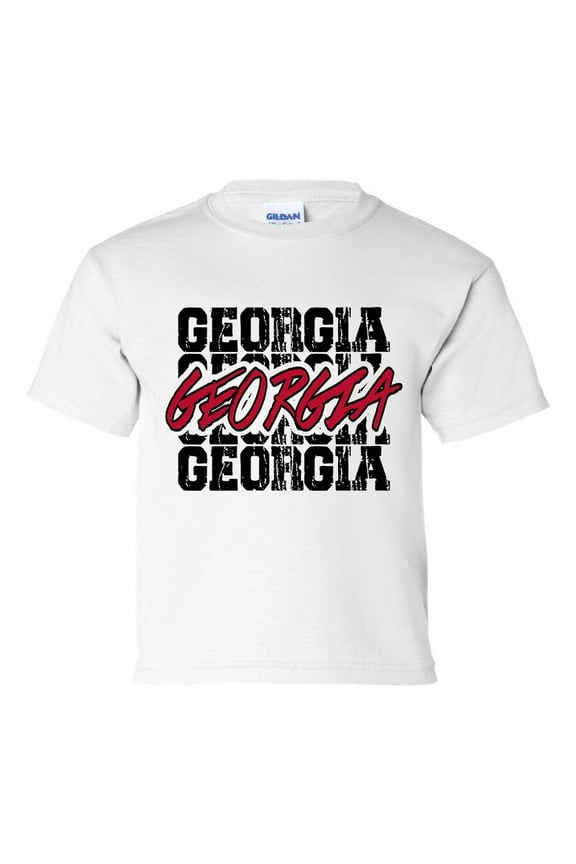 Youth Kids Georgia Football Retro Repeat Short Sleeve T-shirt Graphic Tee-White-xl