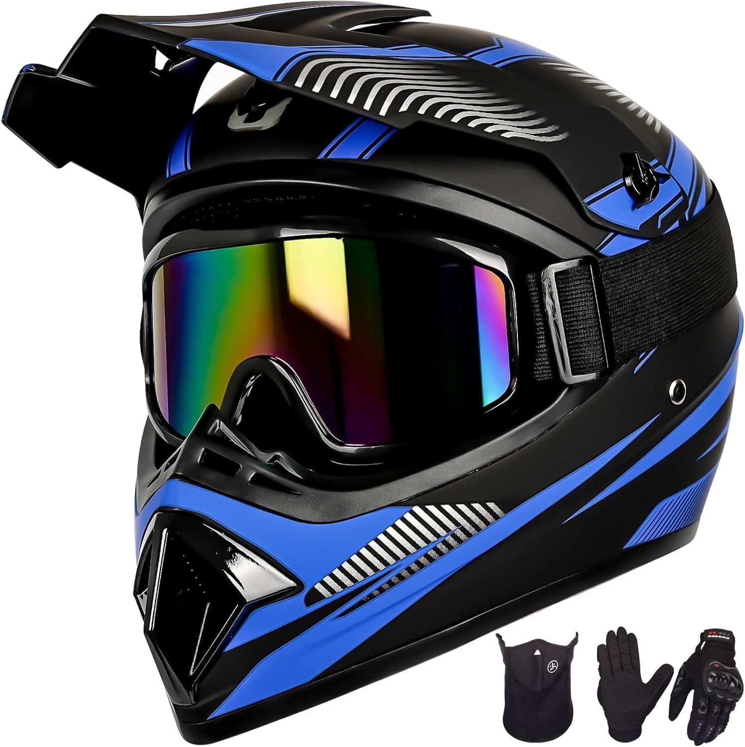 Youth Kids Motocross Helmet Motorcycle Dirt Bike Off-Road Mountain Bike BMX MX ATV Helmet with(Gloves Goggles Mask) 4Pcs Set - DOT Approved