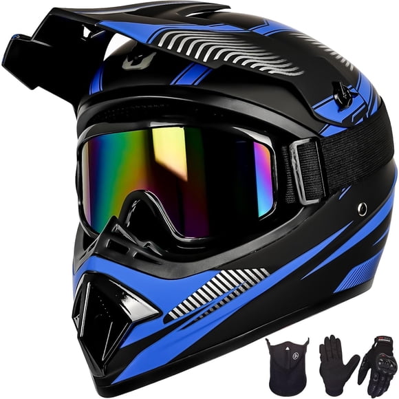Youth Kids Motocross Helmet Motorcycle Dirt Bike Off-Road Mountain Bike BMX MX ATV Helmet with(Gloves Goggles Mask) 4Pcs Set - DOT Approved