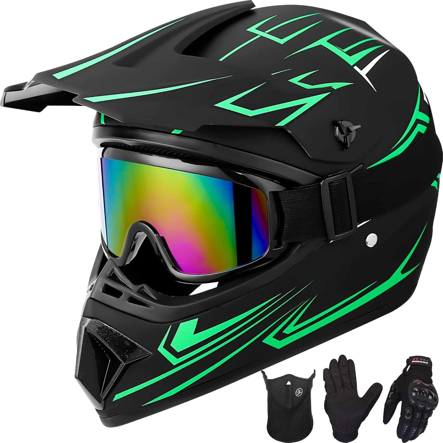 Youth Kids Motocross Helmet Motorcycle Dirt Bike Off-Road Mountain Bike BMX MX ATV Helmet with(Gloves Goggles Mask) 4Pcs Set - DOT Approved(Blue,S)