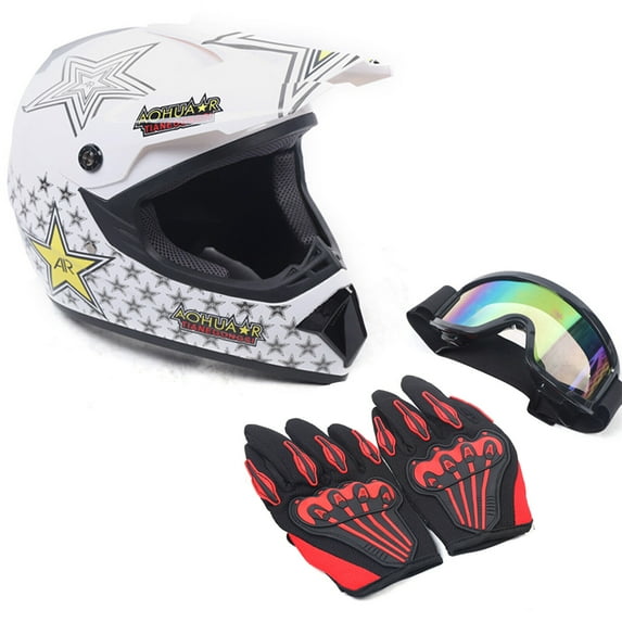 Youth Kids Offroad Gear Combo Helmet Gloves Goggles DOT Motocross Dirt Bike Protector