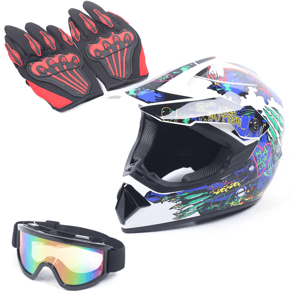 Youth Kids Offroad Gear Combo Helmet Gloves Goggles DOT Motocross Off-Road Racing ATV Dirt Bike Protector