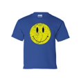 thumbnail image 1 of Youth Kids Retro Distressed Happy Face Smile Short Sleeve T-shirt Graphic Tee-Royal-medium, 1 of 4