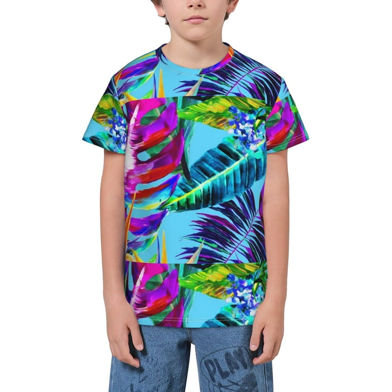 Youth Kids T-Shirt Tropical Flower Boys Girls Hawaiian T