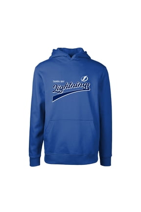 Youth Levelwear Blue Tampa Bay Lightning Podium Retro Script Fleece Pullover Hoodie
