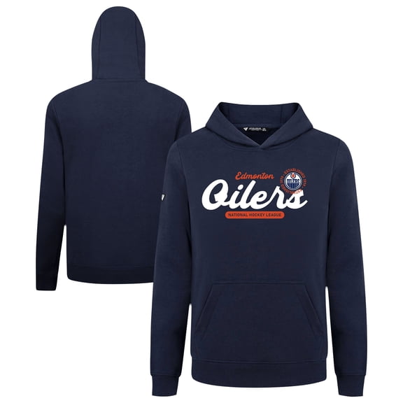 Youth Levelwear Navy Edmonton Oilers Podium Monument Pullover Hoodie